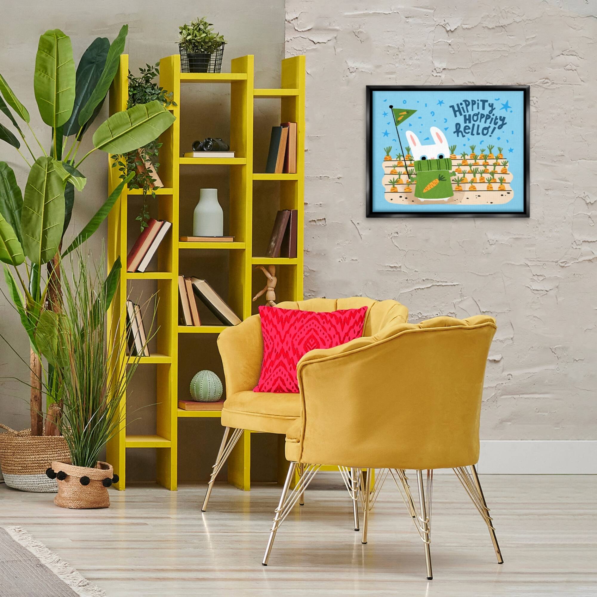 Stupell Industries Hippity Hoppity Hello Bunny Floater Framed Art